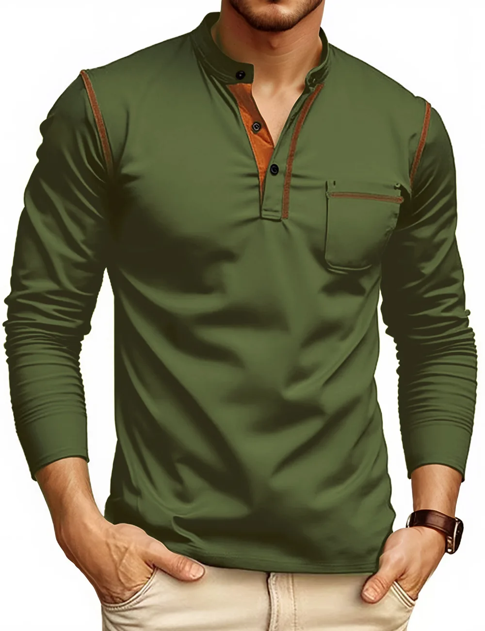 

New year's new men's polo shirt lapel collar long-sleeved color matching men's clothing new style T-shirt men's