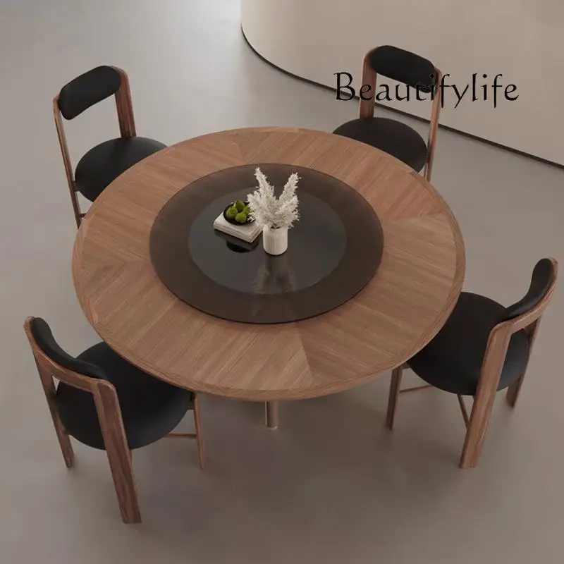 Italian minimalist solid wood dining table household medieval dining table North American walnut table high-end round table