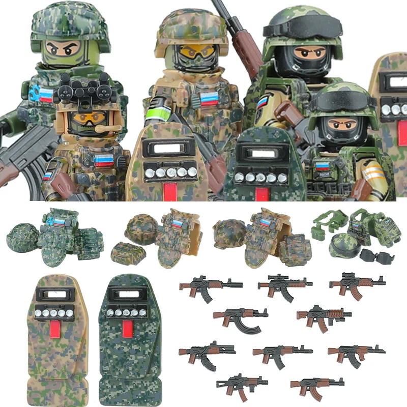 

City Army Figures Building Blocks Russia Army Soldiers Weapons Special Combat Uniform Shield Combat Vests Shields Brick Toys