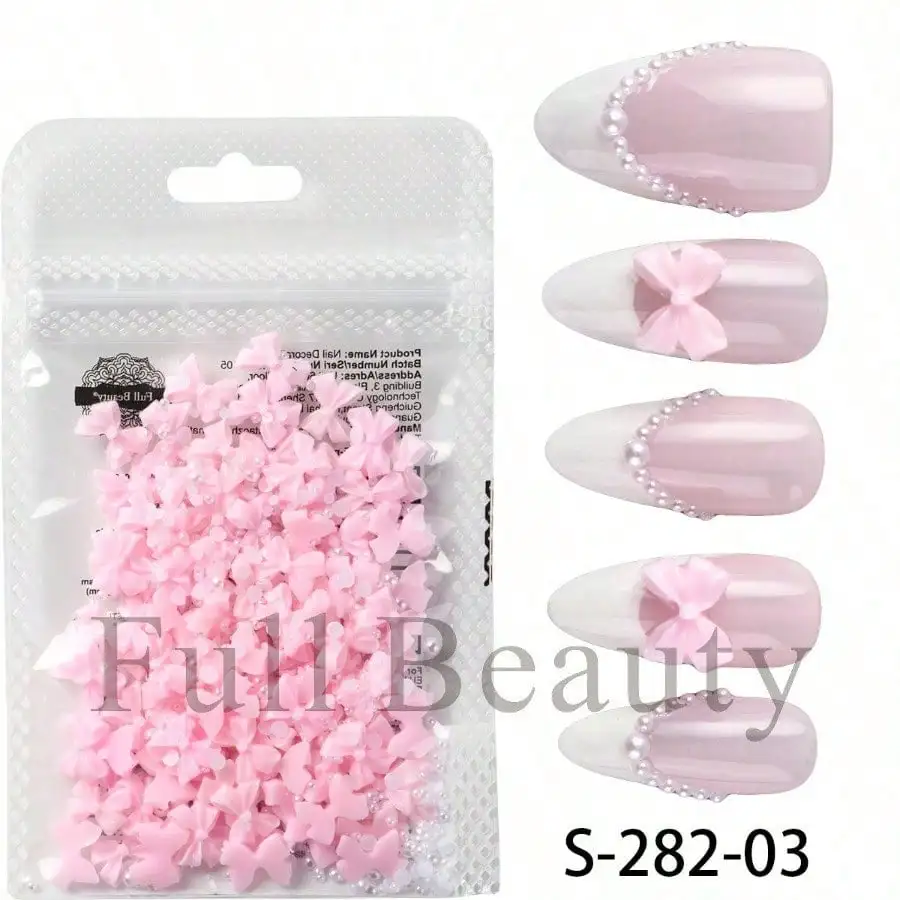 

New 3D Pink Bow & Pearl Mixed Nail Art Decorations