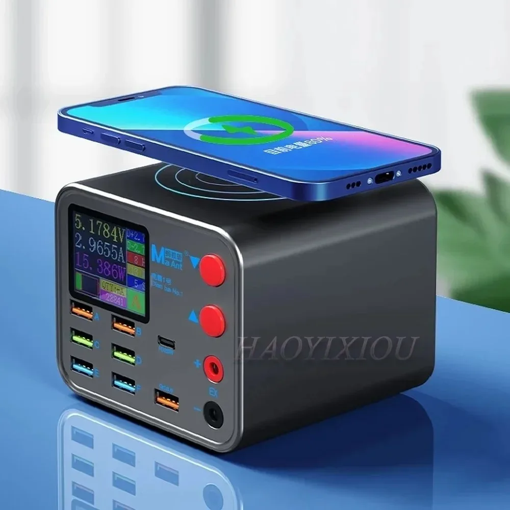 MAANT 8 منافذ USB PD شاحن لاسلكي سريع الشحن مع وظيفة إصلاح ماس كهربائى مضادة للهاتف المحمول منفذ تمديد سلك الطاقة