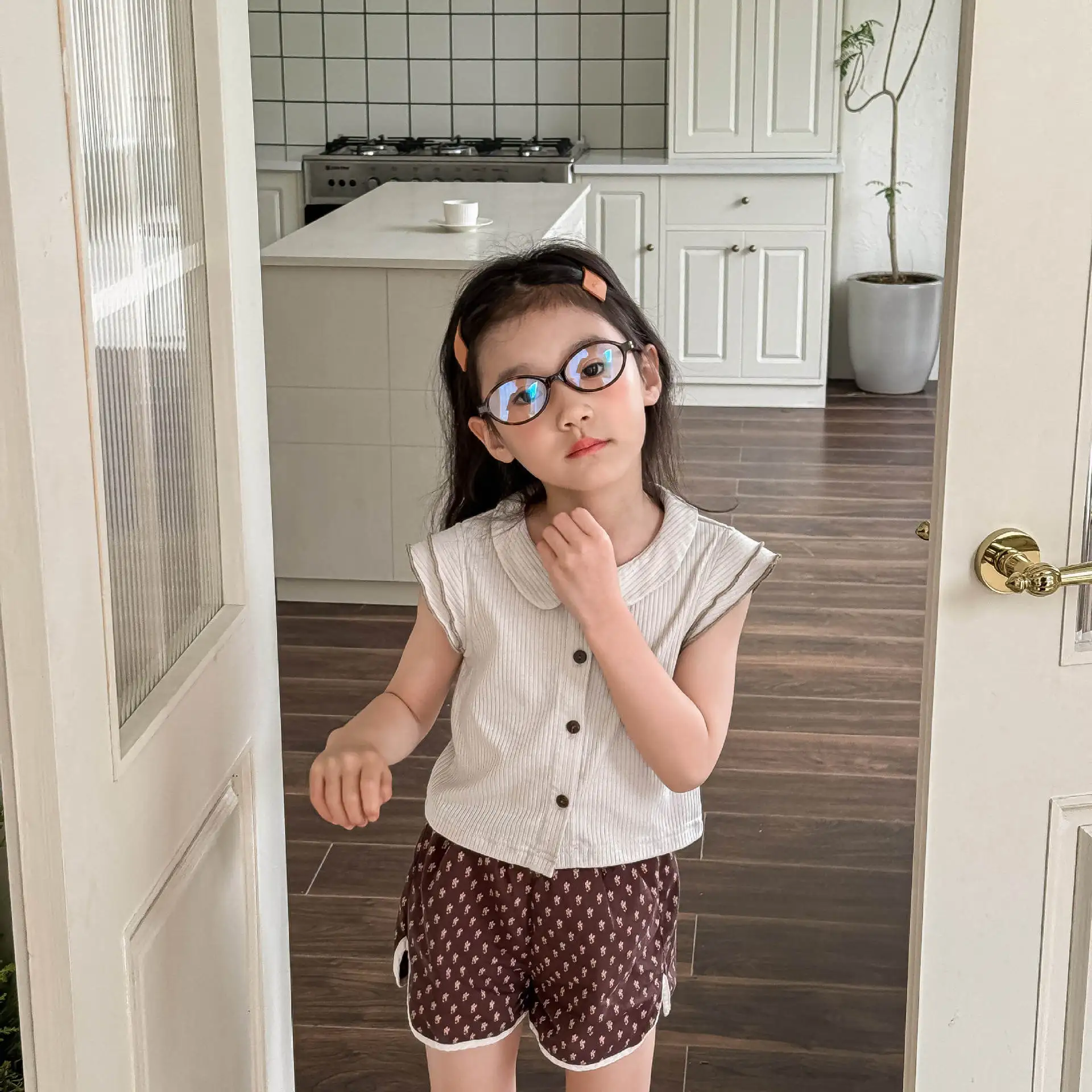 

Children's Clothing Summer Girls' Clothing Korean Lace Short Sleeved Shirt Base Solid Color Kids Top