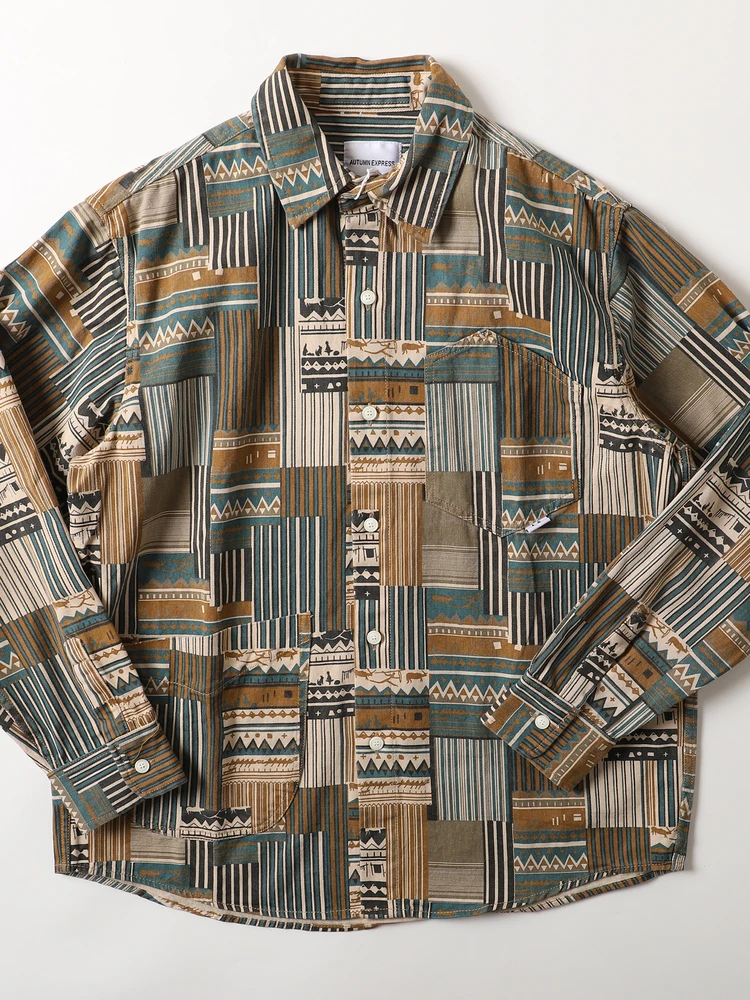 

Retro Waed Pure Cotton Long Sve irt Men's Loose Outerwear Printed Casual Button up irt Youth Faion Cotton irt