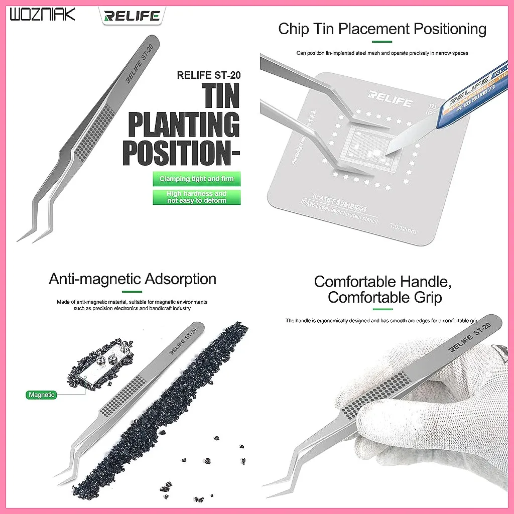 High Precision ST-20 Chip Positioning Tweezers for Soldering, Micro-IC Repair & Flying Wire Work