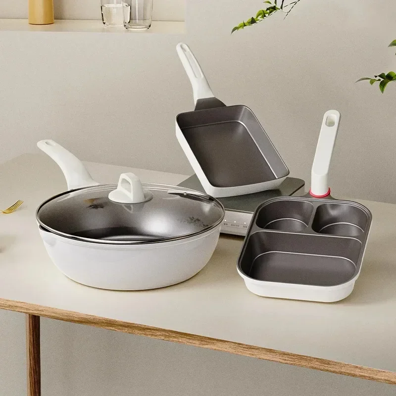 Titanium Ceramic Cookware Universal Non Stick Household Use 3ps Kitchen Frying Pan And Wok Burn Complete Cooking Pots Set G