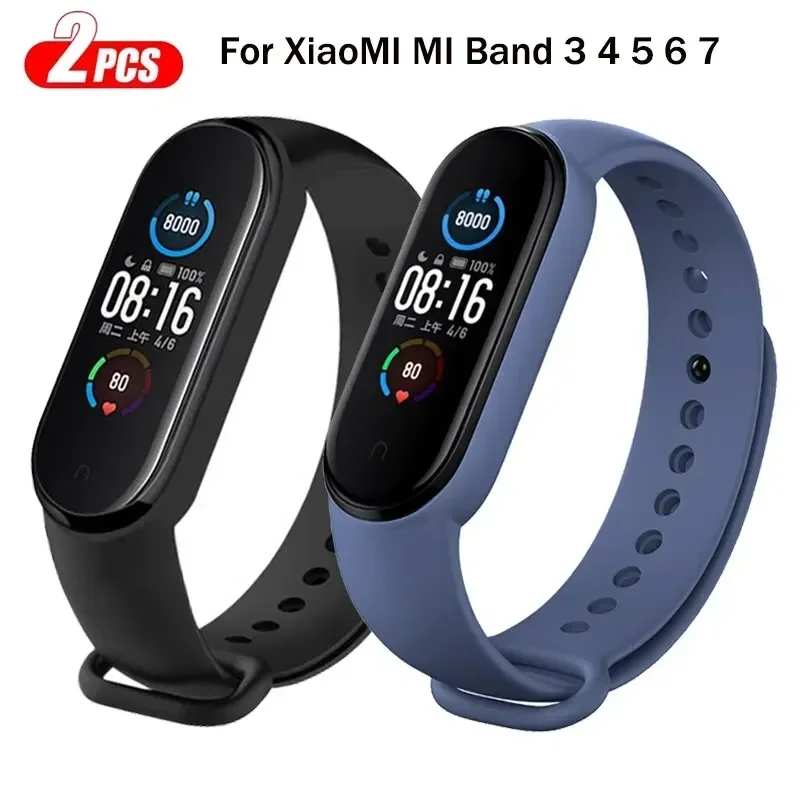 

2 шт. ремешок для часов Mi Band 7, 6, 5, 4, 3, браслет Xiaomi Mi Band, силиконовый спортивный сменный браслет, аксессуары для умных часов