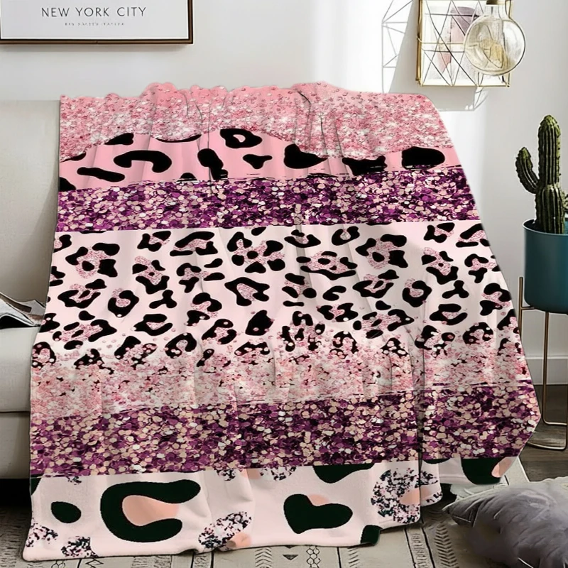 Black Gold Leopard Sequin Luxury Flannel Blanket For Bold Bedroom Decor Lightweight Plush Throw Blanket Cover