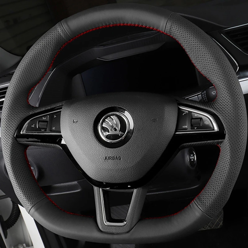 Braid Car Steering Wheel Cover For Skoda Citigo Roomster Fabia Octavia Superb Karoq Rapid Steering Wrap Car Accessories