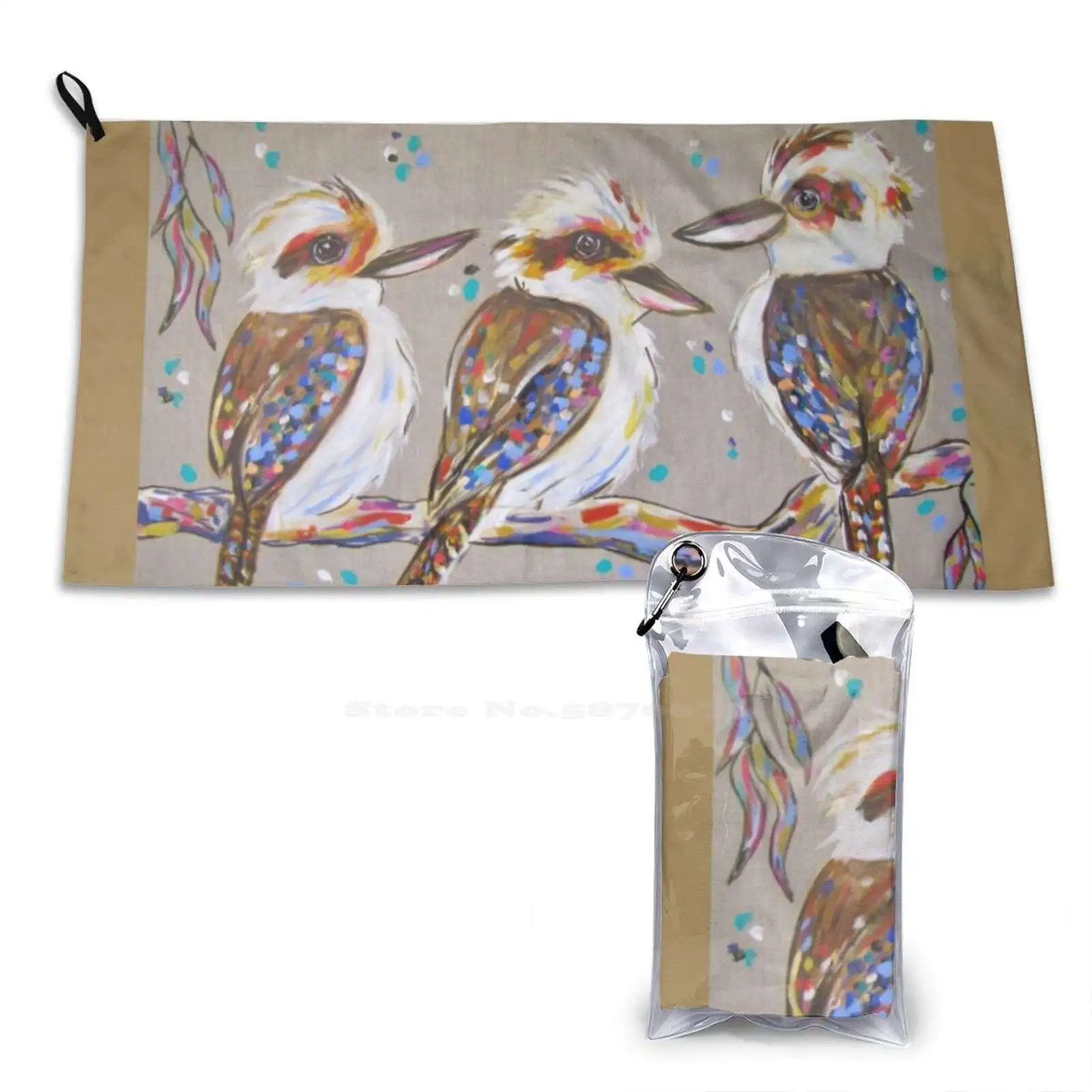 The Three Tenors Soft Towel Quick Dry Beach Towel Kookaburras Bush Alarm Bird Art Bird Painting Kookaburra Painting Kookaburra