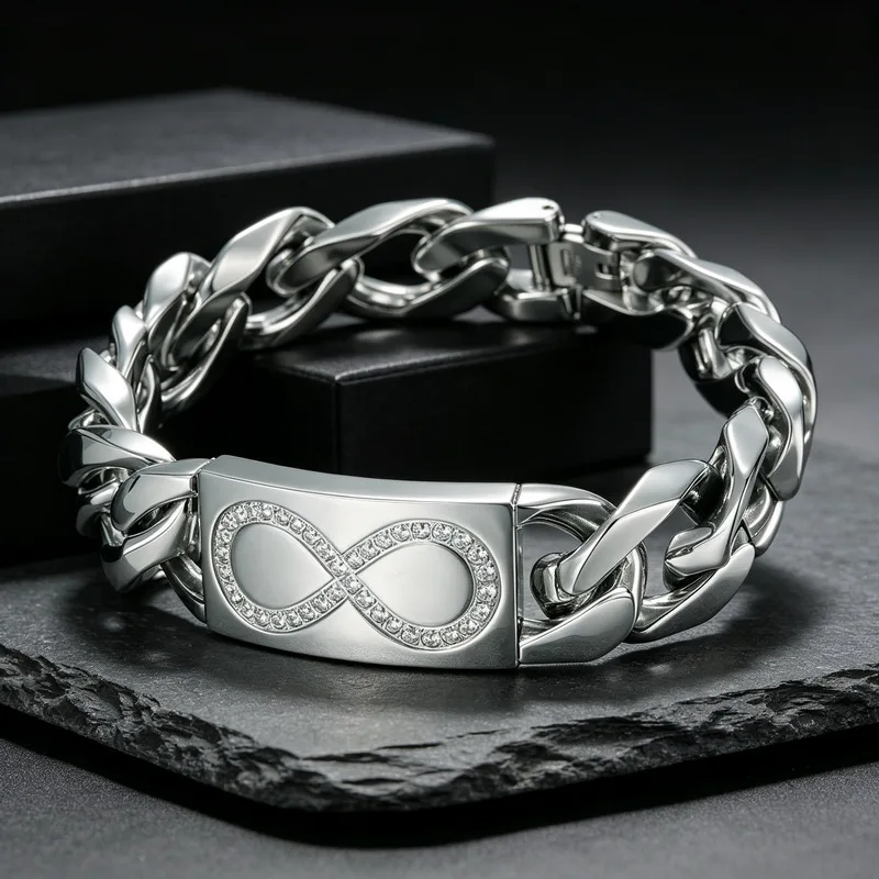Infinite 8-digit Charm Bracelet For Men Matte Stainless Steel Heavy Male Bracelets Bangle Silver Color Curb Jewelry