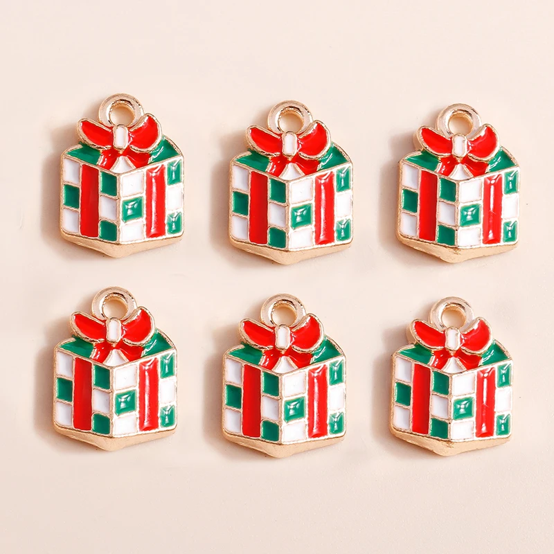 Leslie 10 Stück 13 x 10 mm Cartoon-Weihnachtsgeschenkbox-Anhänger für die Schmuckherstellung, DIY, niedliche Weihnachtsanhänger für Ohrringe, Armbänder, Halsketten – Detail 2