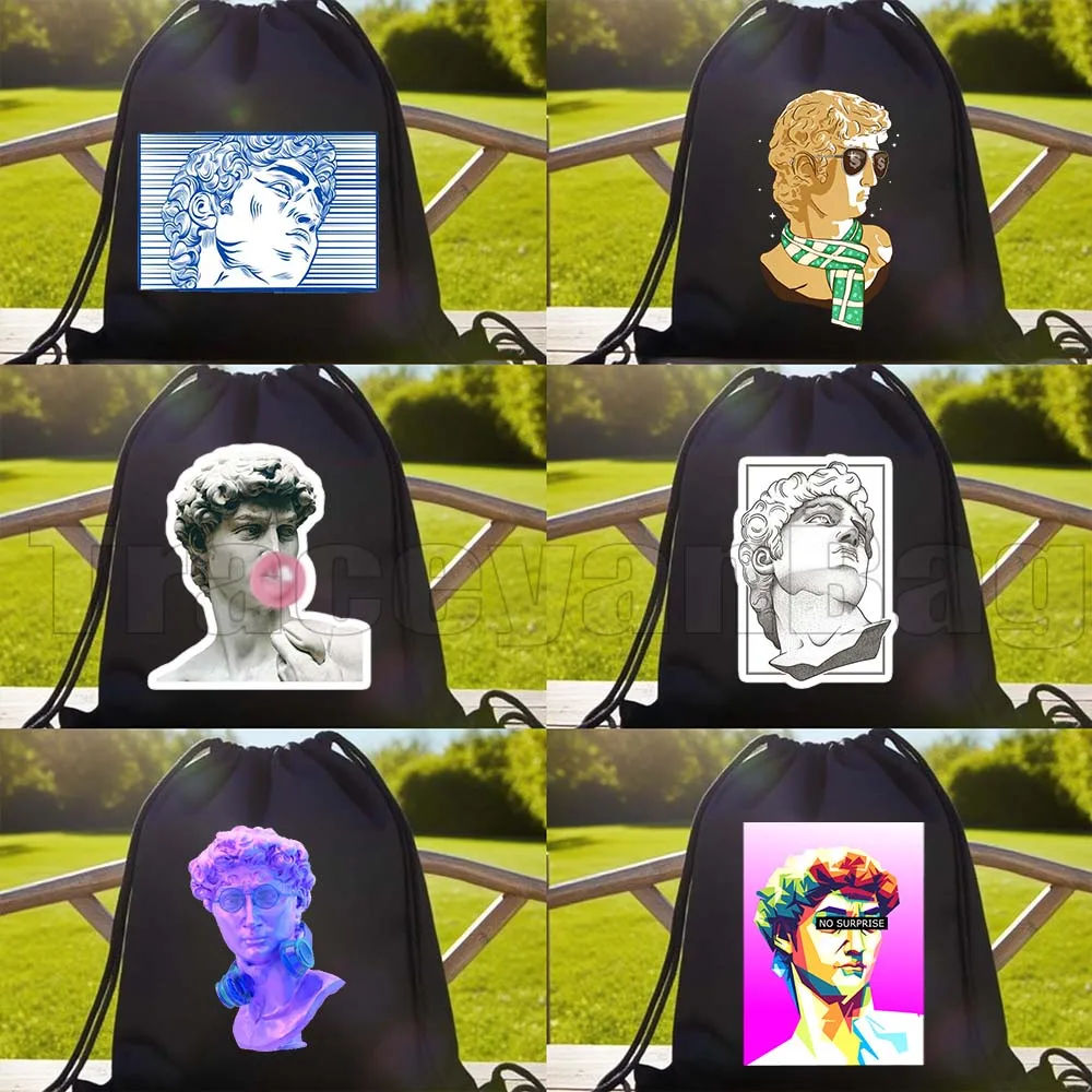 

Эстетичные забавные сумки на шнурке с изображением Давида Микеланджело, граффити, ренессансным искусством, известными картинами, подарки, футбольный рюкзак, спортивная сумка