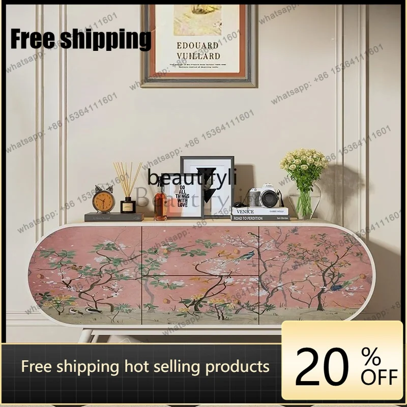 Factory CustomizationPink solid wood decorative cabinet, living room French retro locker, entrance cabinet