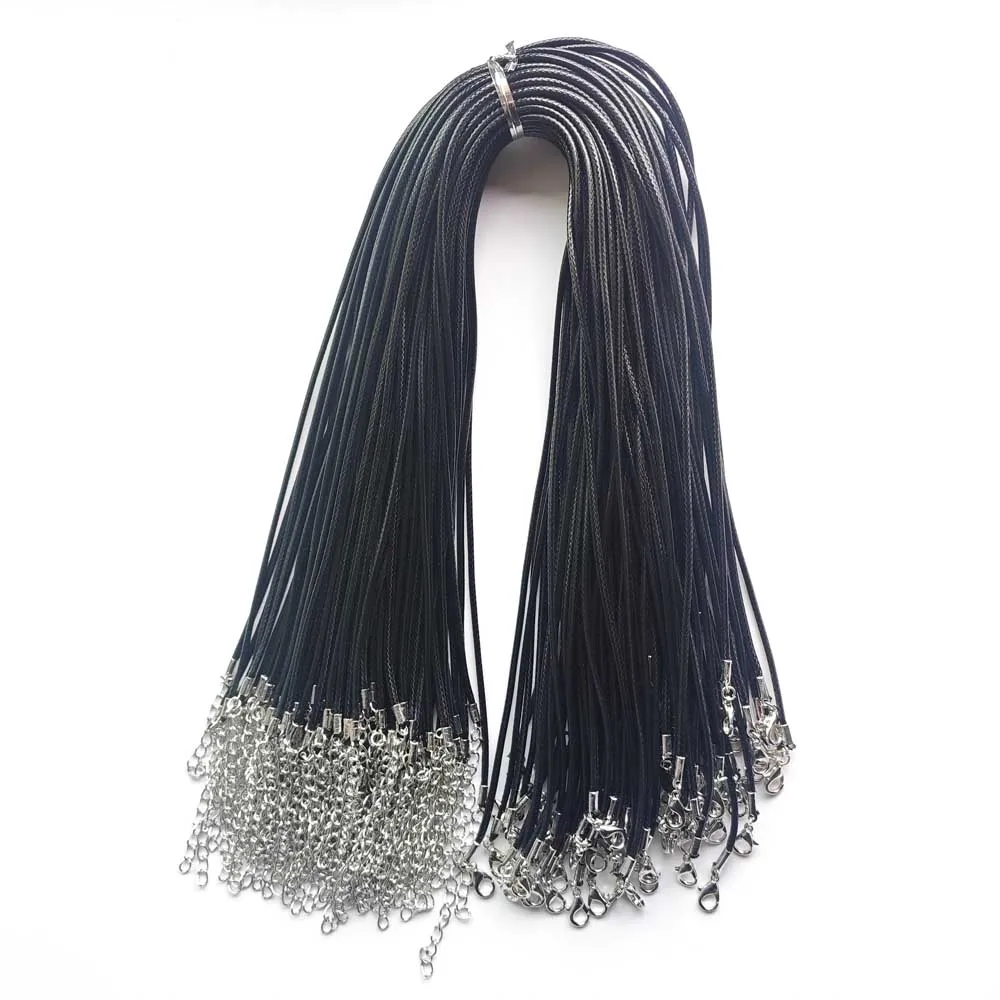 2mm fashion Black Leather Cord Necklace 45cm 60cm 70cm length With Lobster Clasps DIY Jewelry Wholesale 100pcs/lot Fast Shipping