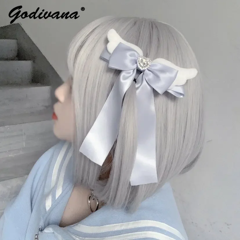 Angel Wing Headwear Side Clip Japanese Mine Series Bow Hairpin Women's Water Color Barrettes Y2K Hair Clips Accessories for Girl