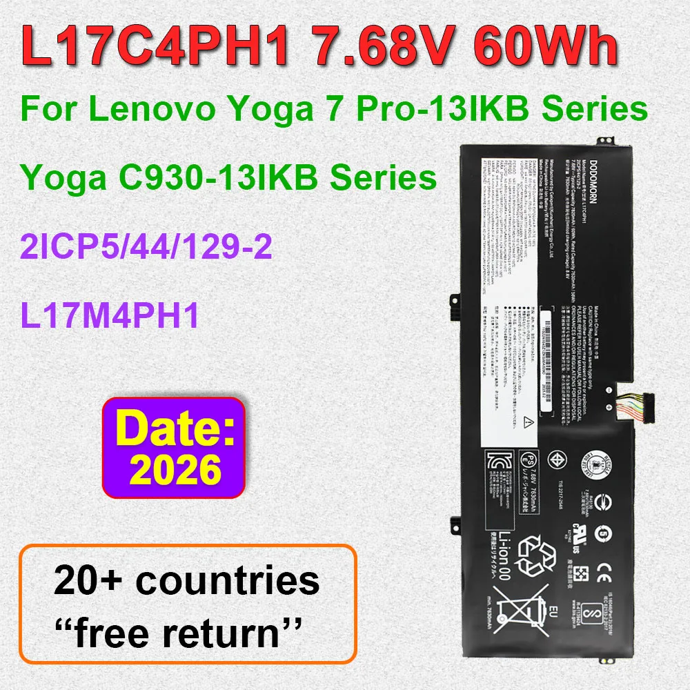 DODOMORN L17C4PH1 For Lenovo Yoga 7 Pro 13IKB,C930-13IKB 81C4 Series Laptop Battery L17M4PH1 L17M4PH2 L17M4PH3 7.68V 60Wh OEM