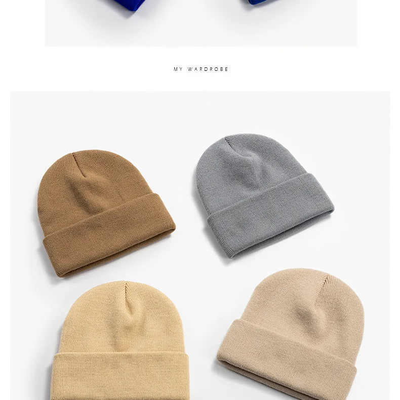 Benutzerdefinierte Mütze drucken Ihr eigenes Logo Winter gestrickt warm halten kalte Mütze Unisex einfarbig Hip Hop häkeln Totenkopf Beanie Hüte – Detail 12