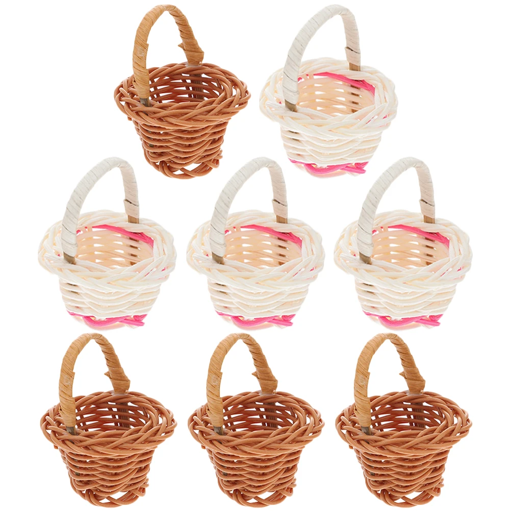 

8 Pcs Mini Hand Basket Small Candy Baskets Favors Miniature Micro Landscape Ornament Plastic Crafts Tiny Decor Home