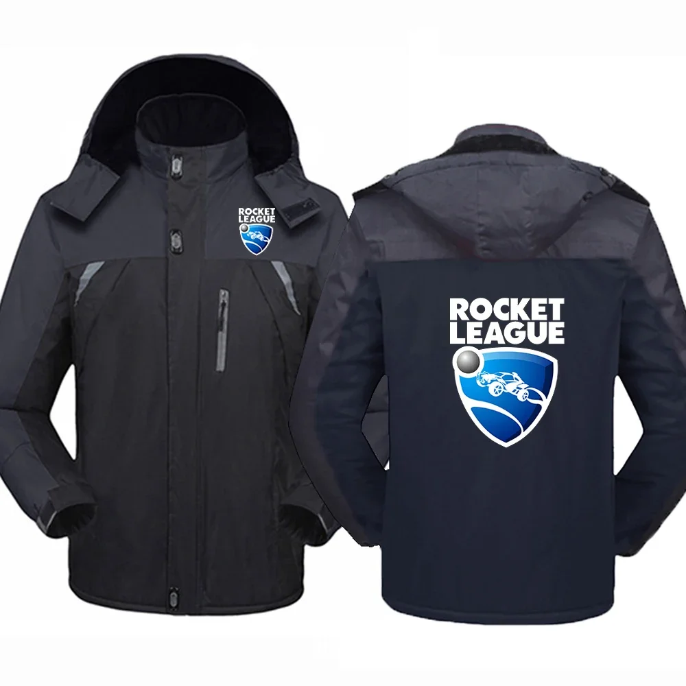 2024 Autumn Winter Men's Rocket League Logo Printed Popular Patchwork Thickened Warm Hooded Mountaineering Multi-function Jacket