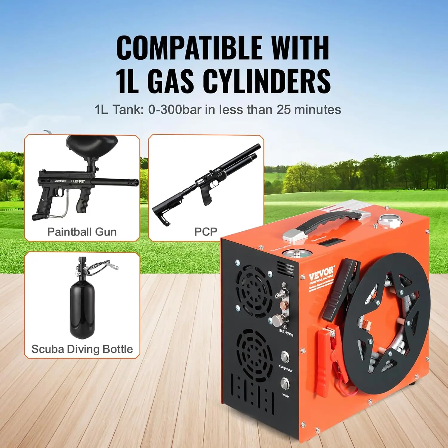 PCP Air Compressor,4500PSI/30Mpa Portable PCP Airgun Compressor - Built-in Water and Fan Cooling System,Auto-Stop | DC12V/AC120V