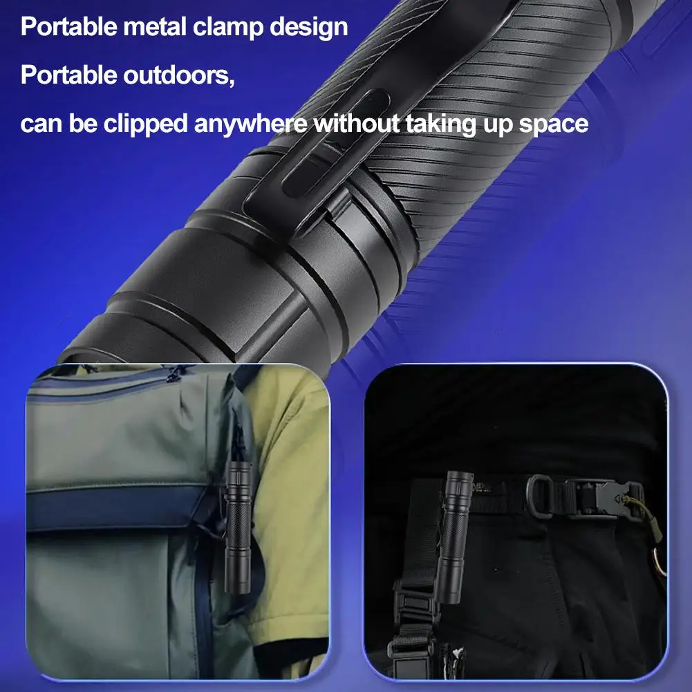 مصباح يدوي محمول بالأشعة فوق البنفسجية 365 نانومتر مع مشبك قلم من الألومنيوم القابل لإعادة الشحن، ضوء كشف علامة خام محمول بالأشعة فوق البنفسجية