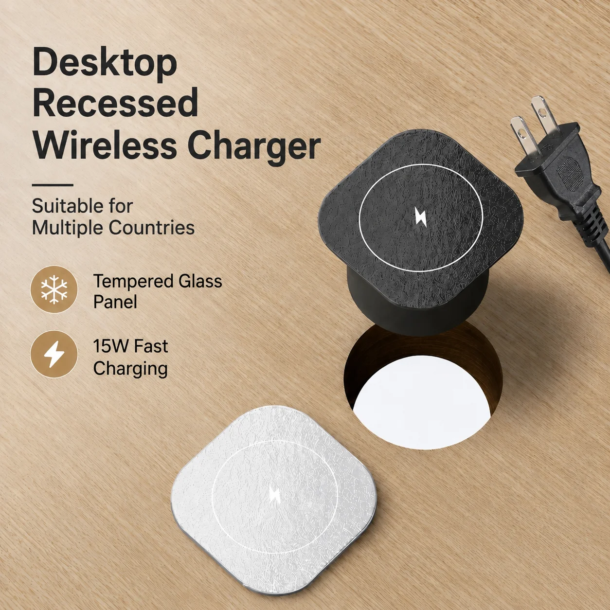 

Embedded Desktop Wireless Charging Module, 110V Dedicated 15W Fast Wireless Charger, Hidden Charger for Office Desks New