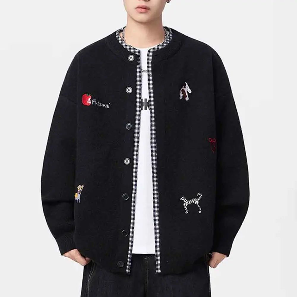 

Winter New Men's Embroidered Long-Sleeved Sweater Jacket American Retro Fashion Trend Simple Casual Loose Niche Men's Tops