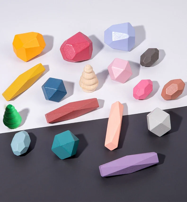 ألعاب خشبية ألعاب التراص الصخور اللبنات الملونة الأحجار الخشبية الصلبة مرحلة ما قبل المدرسة التعليمية للأطفال الصغار