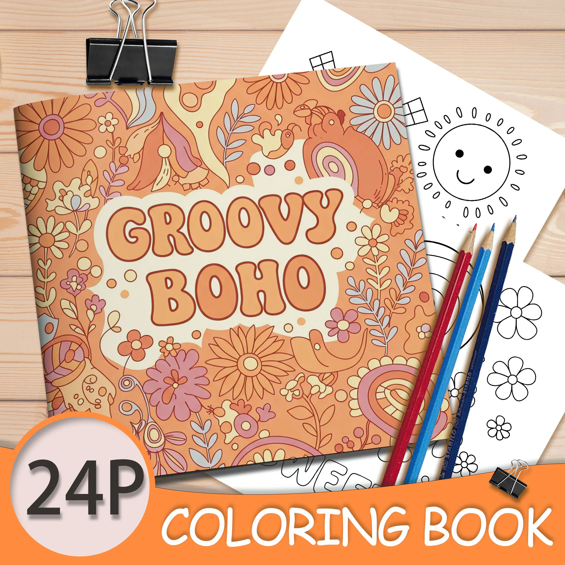

Groovy Boho Coloring Book: Simple Black and White Art for Relaxation - Various Scene Illustrations
