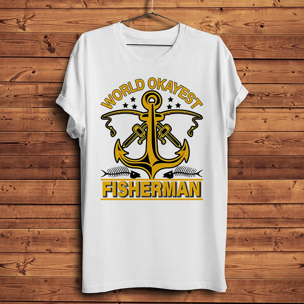 Fishing Fisherman Funny Vintage lucky fish T Shirt Men Homme Short Sleeve O-neck Casual TShirt Unisex Breathable Print Tee