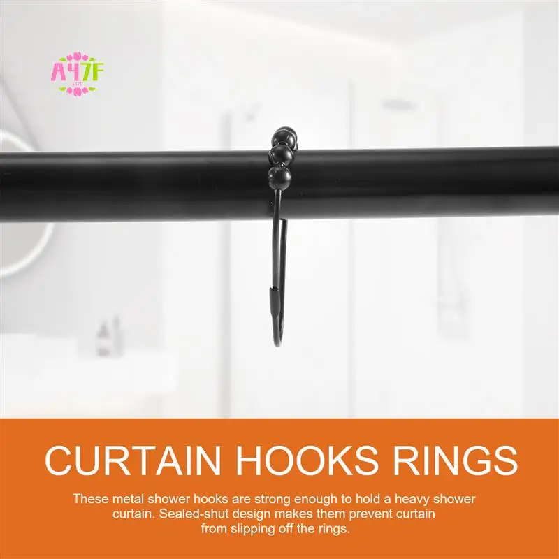 

A47F-Shower Curtain Hooks Rings Metal Shower Curtain Hooks Rings For Bathroom Shower Rods Curtains Set Of 12 Black