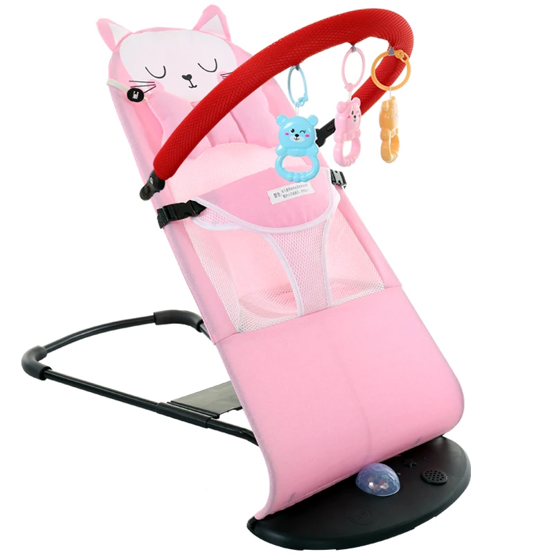 Newborn Metal Rocking Chair With Light Music Baby Cradle Swing Comfortable Recliner Rattle Multi-function Baby Bassinet Cradle