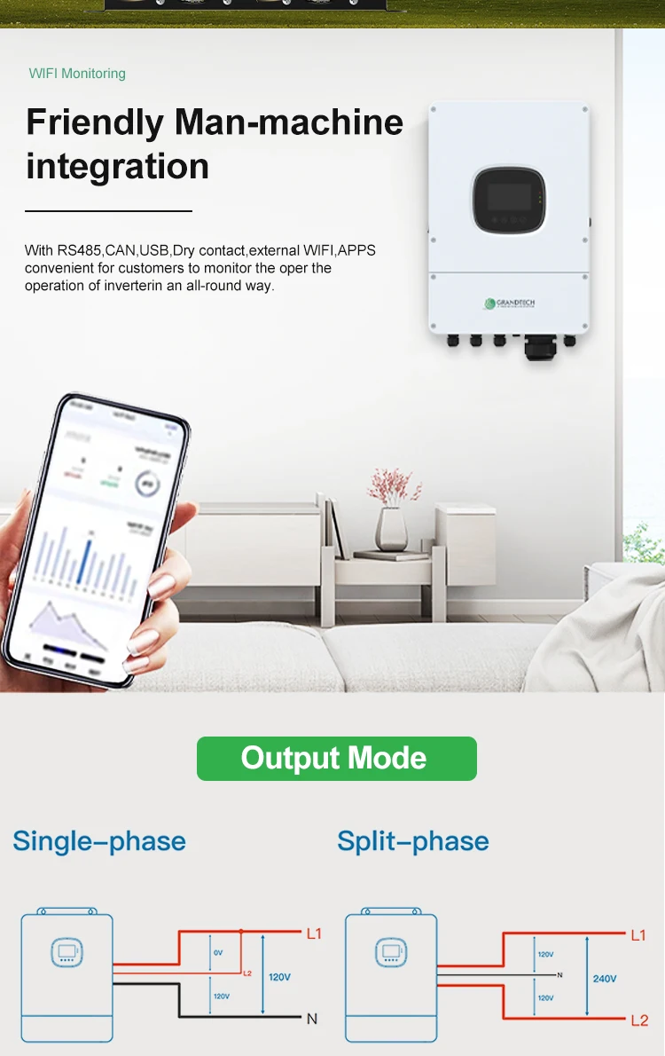 48V 10KW split phase solar inverter with mixed upper and lower grid outputs