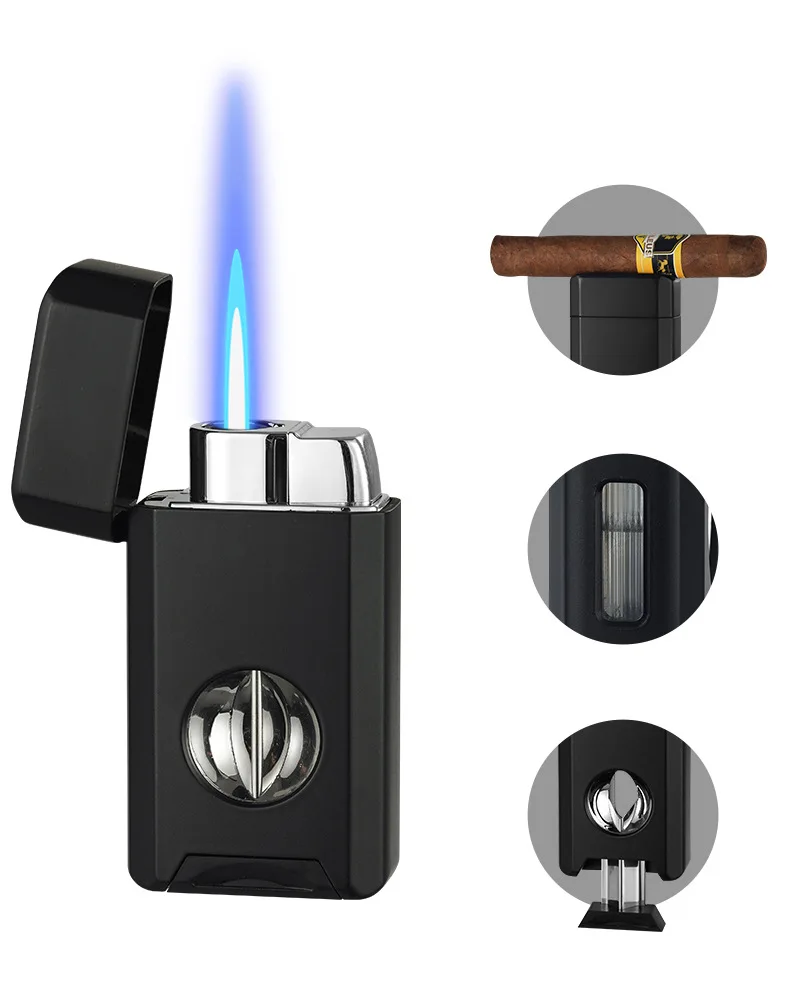 

New Cigar Lighter with Straight Forward Windproof Cigarette Lighter V-shaped Scissor Holder Integrated Multifunctional Igniter