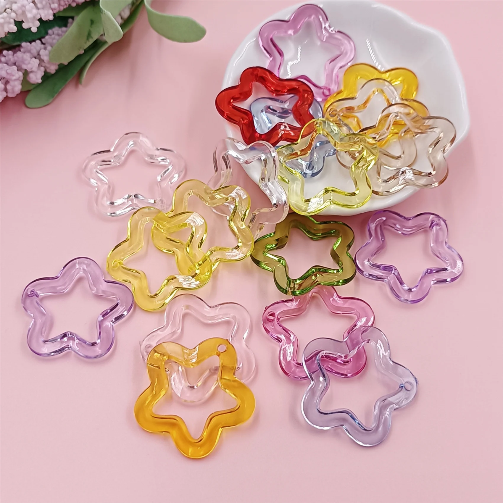 10Pcs 30mm Acrylic Transparent Hollow Star Loose Beads DIY Jewelry Pendant Keychain Windbell Handmade Fashion Accessories