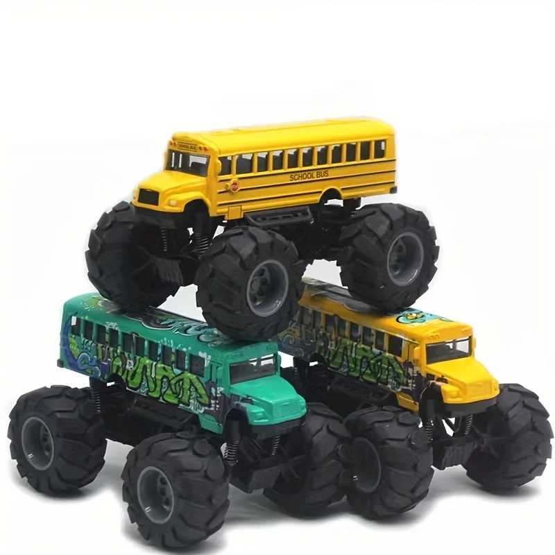 Monster School Bus Die Cast Metal Model Pullback Action Toy Monster Truck Alloy Big Wheels Play Vehicle Car Gifts for Boys Girls