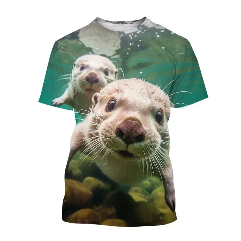 Sea Animal Otter 3D Printed T-shirt Summer Fashion T Shirt Men Women Casual Round Neck Short-sleeved Tops Tee Kids Clothing