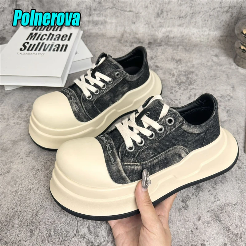 Denim Thick Bottom Sport Shoes Fashion Big Head Unisex Shoes Spring Summer Designer Height Increasing Couple Casual Sneakers