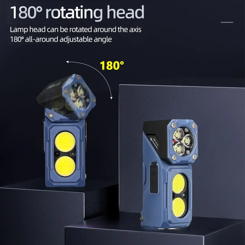 YEMAO T615 مصباح يدوي دوار محمول متعدد الوظائف، 500LM، 700 مللي أمبير، مصباح يدوي قابل لإعادة الشحن، مغناطيسي، مع مشبك