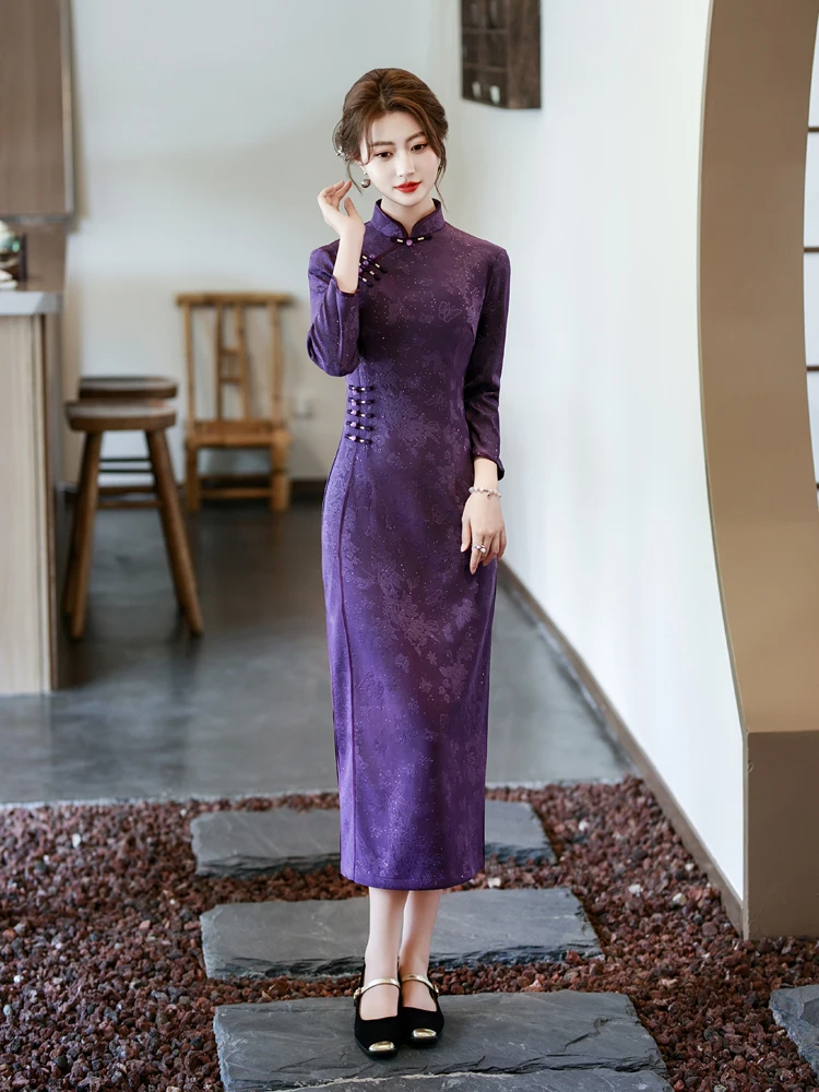 

Ele Purple Fce Lined Warmth for Autumn And Winter Women's Daily Wedding Dr Small Size 7 Sve Long Dr