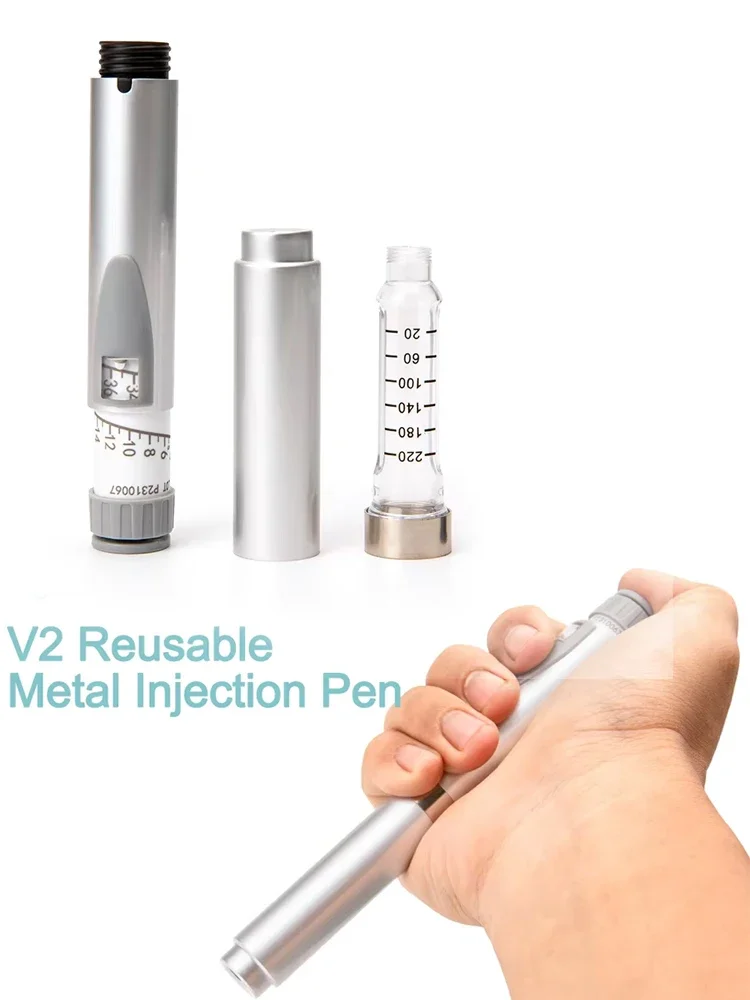 60 Unit V2 Reusable Pen Injector Metal Injection Pen Adjustable 60IU Dose Injector Durable Syringe Pen for Insulin Injection