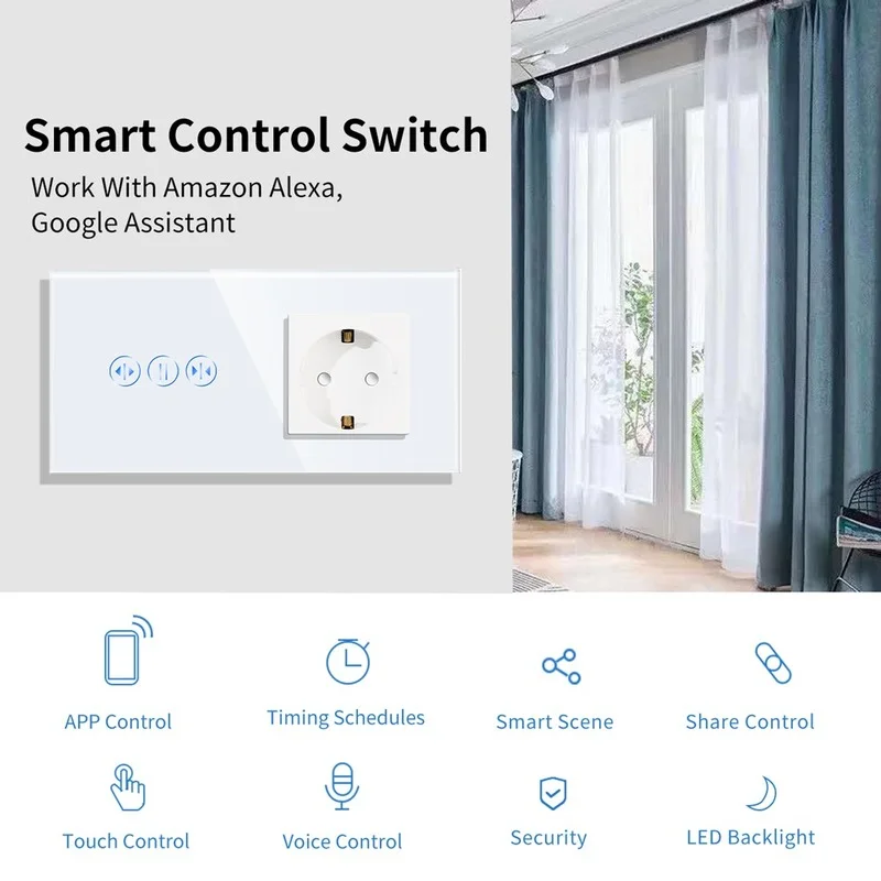 Imagem -03 - Bingoelec wi fi Inteligente Toque Interruptores de Cortina com Soquetes Padrão da ue Normal Painel Vidro Cristal Interruptor Sensor Melhoria da Casa