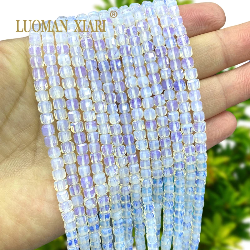 5MM Facettierte Quadratische Naturstein Weiß Opal Farbe Lose Würfel Spacer Perlen für Schmuck Machen Diy Armband Charms Zubehör