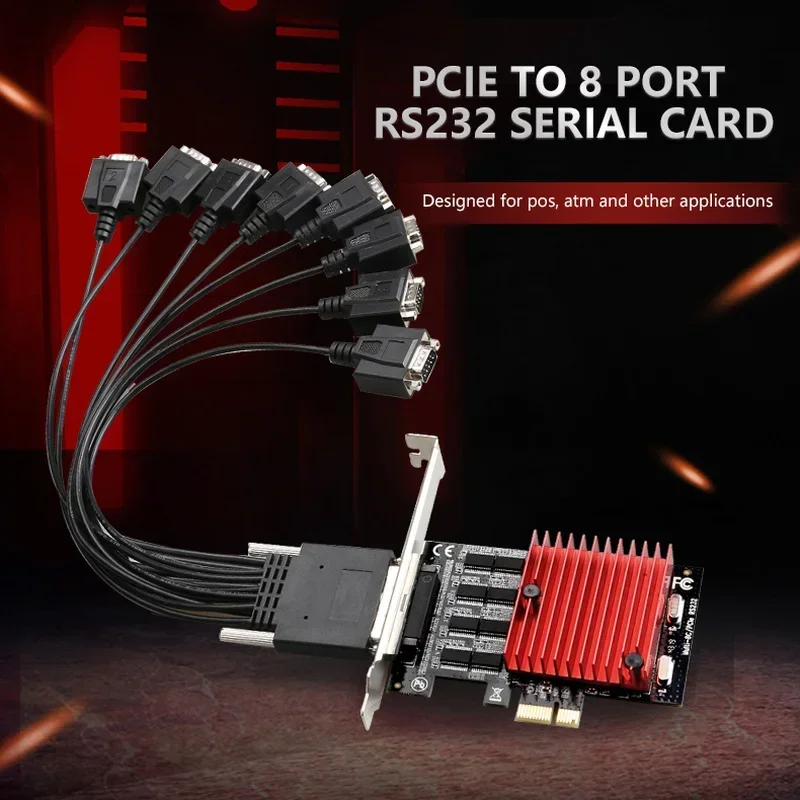 PCIE X1 To 8 Ports RS232 DB9 Serial Card with Fan Out Cable Asix Mcs9900 Chipset Pcie High Speed Adapter Expansion Com Card