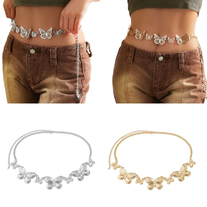 Butterfly Belly Chain Stomach Chain Butterfly Waist Chain Belt y2k Layered Body Chain Pant Chain Skirt Chain Jeans Belt