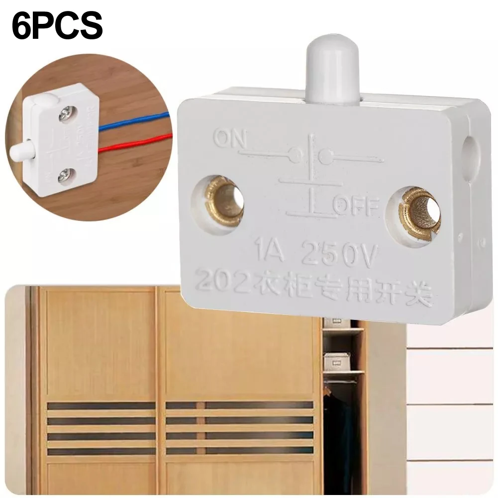 6Pcs Cabinet Switch Door Contact Switch 250V Furniture Door Chest Switch Electric Light Switch Press Touch Door Control Switch