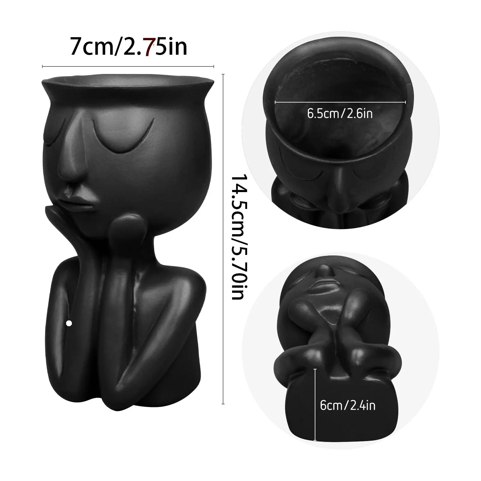 1pc black face flowerpot with resin material, cute and unique shaped vase, desktop decoration