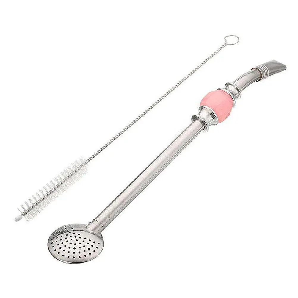 2Pcs Stainless Steel Bombilla Filter Straw for Yerba Mate Tea Coffee Juice Drink Filter Removable Head Colorful Bead Handle