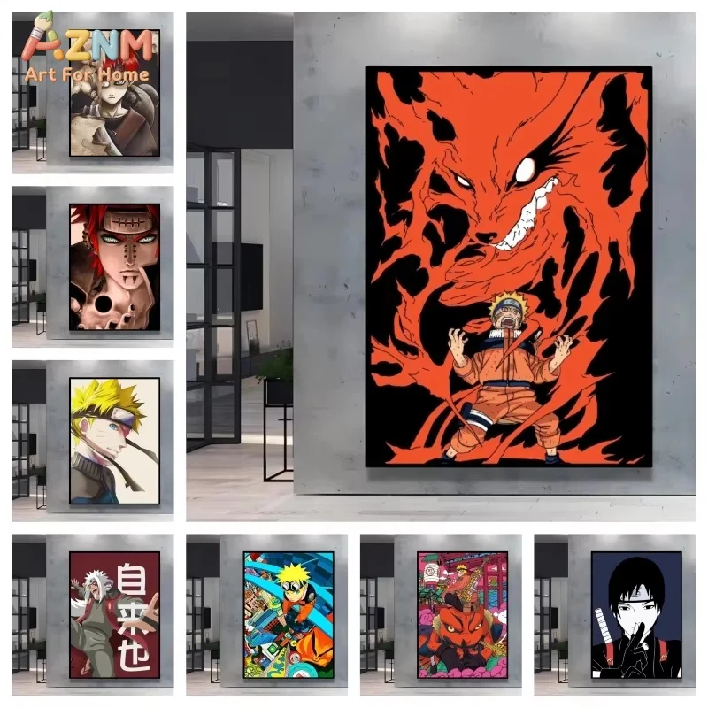 AZNM Naruto Anime Characters Canvas Wall Art, Nine-Tails & Gaara Print, No Frame Decor
