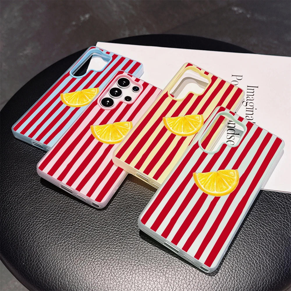 Gestreifter Zitronen-Case für Samsung Galaxy S21 S25 S24 S23 Ultra S22 Plus FE A56 A55 A54 A36 A35 A34 5G Einfache Farbblockierung Hülle – Detail 1